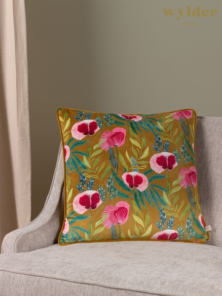 Wylder Yellow House Of Bloom Poppy Floral Velvet Piped Cushion (733582) | £20