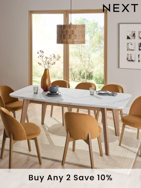 Walnut and Marble Effect Jackson 6 to 8 Seat Extending Dining Table (735400) | £525
