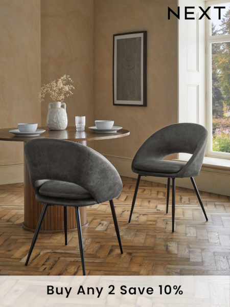 Set of 2 Monza Faux Leather Dark Grey Hewitt Upholstered Black Leg Dining Chairs (739307) | £320