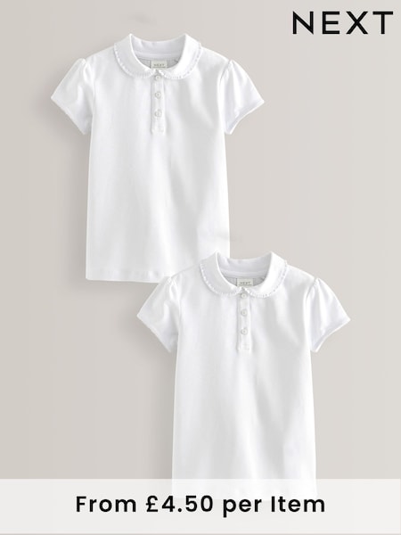 White Cotton Stretch Frill Collar School Polo Tops 2 Pack (3-16yrs) (739327) | £9 - £17