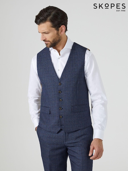Skopes Navy Woolf Check Tailored Fit Suit Waistcoat (739373) | £55