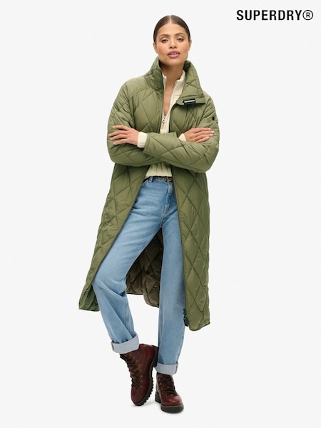 Superdry Chive Green Superlong Quilt Liner Coat (740204) | £110