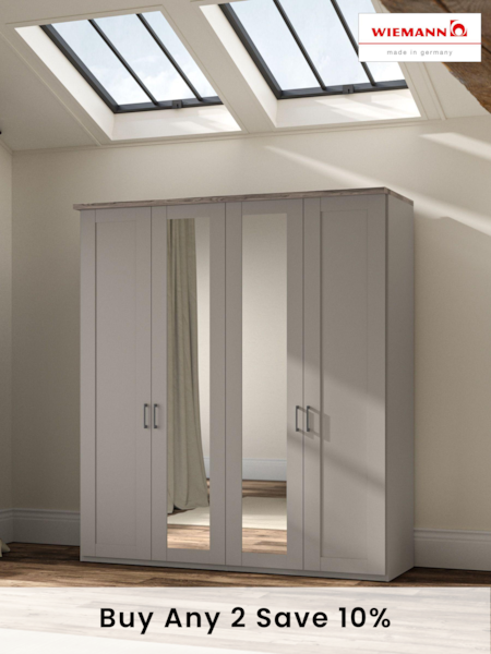 Wiemann Pebble Grey Truro 4 Door Wood and Mirror Semi Fitted Wardrobe (740789) | £1,325