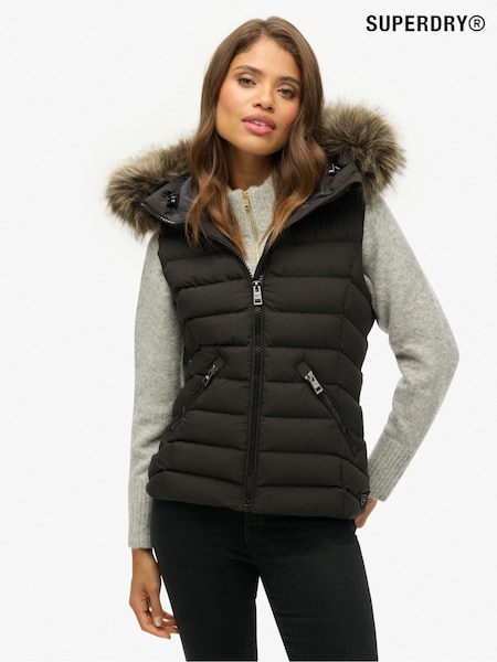Superdry Black Fuji Faux Fur Hooded Gilet (741830) | £90