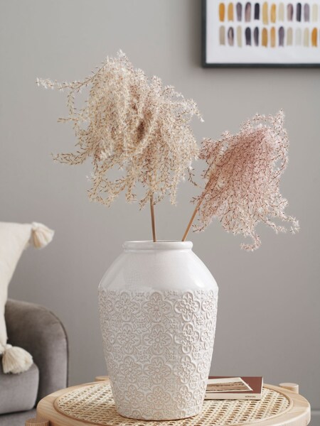 White Tile Embossed Medium Ceramic Vase (741909) | £20