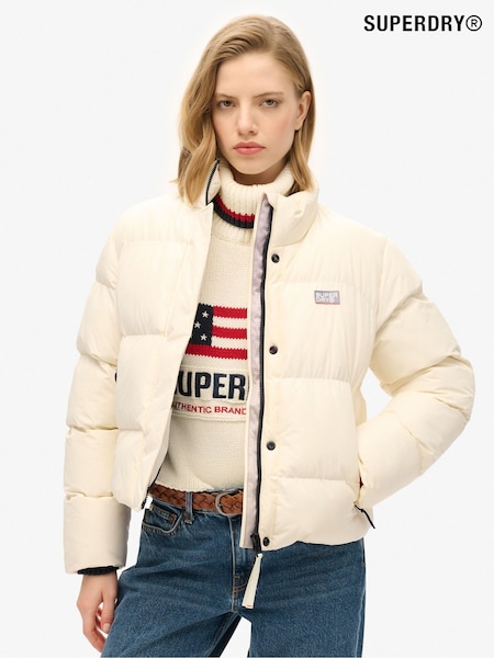 Superdry Off White Sports Puffer Cropped Jacket (742188) | £95
