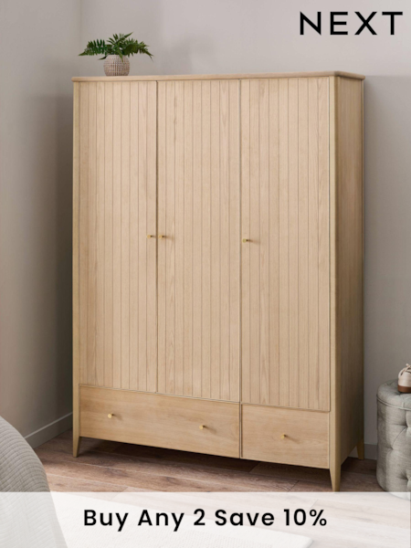 Light Natural Clementine Oak Veneer Triple, 2 Drawers Wardrobe (742212) | £1,099
