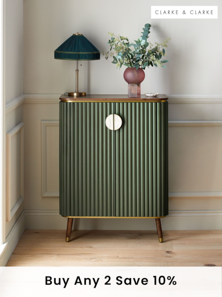 Clarke & Clarke Ribbed Green Mango Wood Calisto Drinks Cabinet (742538) | £899