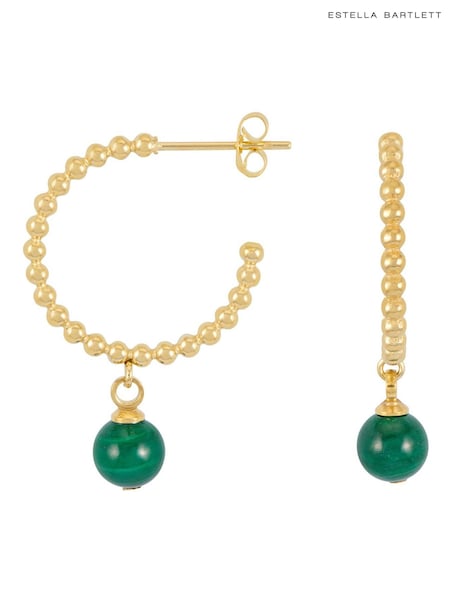 Gold - Estella Bartlett Beaded Malachite Hoop Gemstone Drop Earrings