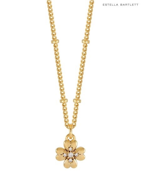 Gold Tone - Estella Bartlett Pave Four Leaf Clover Necklace