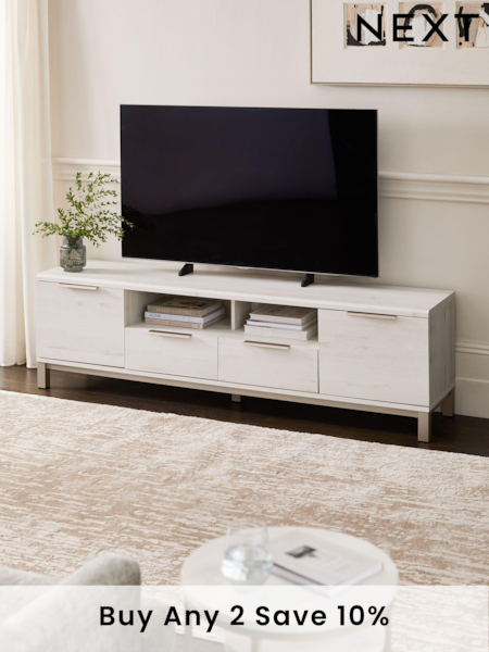 White Bronx Up to 80 inch Oak Effect Slim TV Unit (745803) | £475
