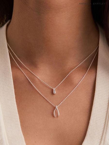 Silver Tone - Estella Bartlett Pave Teardrop Cz Necklace