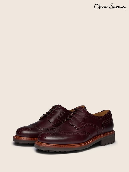 Red - Regular Oliver Sweeney Waxed Calf Leather Derby Brogues