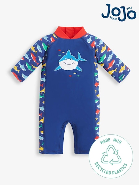JoJo Maman Bébé Navy Blue Shark UPF 50 1-Piece Sun Protection Suit (747685) | £24