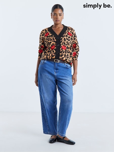Brown - Simply Be Animal Leopard Lips Cardigan
