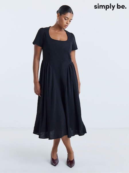 Black - Simply Be Bengaline Waist Detail Midi Dress