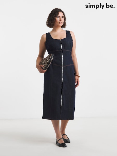 Blue - Simply Be Seamed Denim Midi Dress