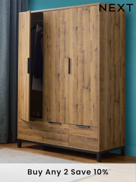 Dark Bronx Oak Effect Triple, 2 Drawers Wardrobe (752404) | £675