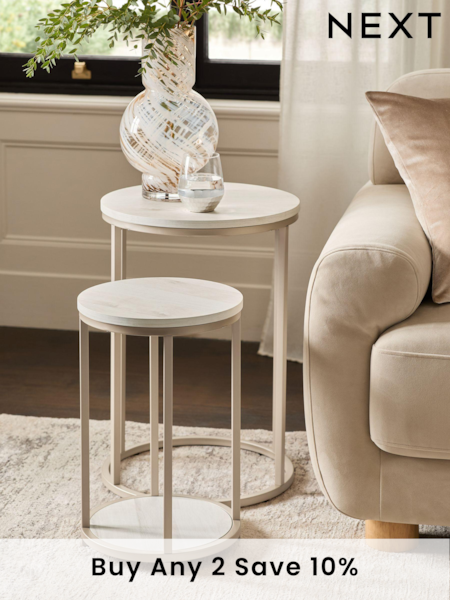 White Bronx Oak Effect Round Set of 2 Nest of Tables (752934) | £150