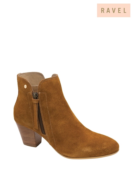 Ravel Brown Suede Leather Block Heel Ankle Boots (753844) | £90