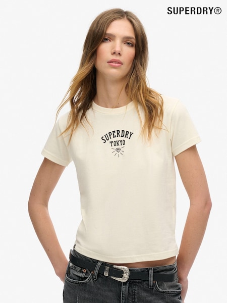 Superdry Rice White 100% Cotton Tattoo Rhinestone Fitted T-Shirt (754366) | £40