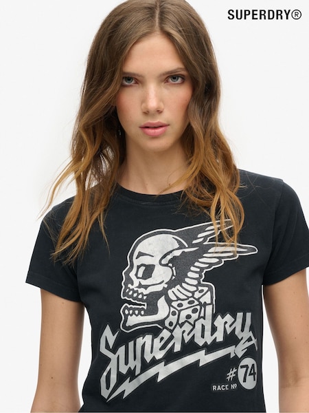 Superdry Jet Black 100% Cotton Embellished Poster Fitted T-Shirt (754477) | £30