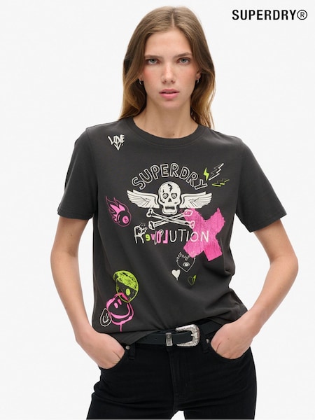Superdry Bison Black Lo-Fi Punk Poster Relaxed 100% Cotton T-Shirt (754881) | £30