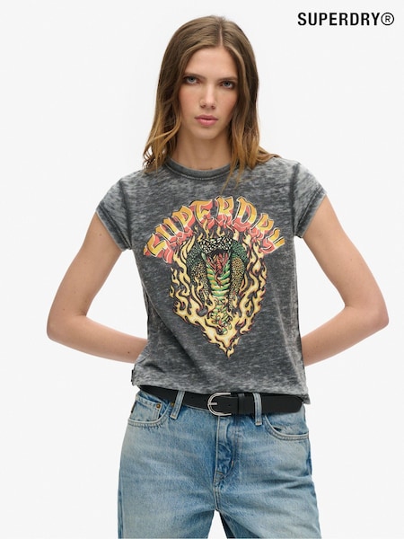 Superdry Black Biker Rock Graphic Cap Sleeve T-Shirt (755482) | £27
