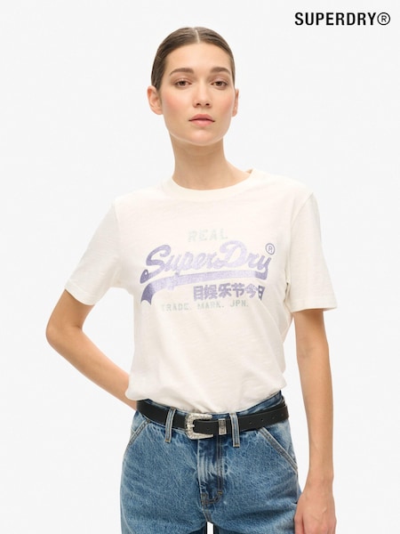 Superdry Ecru Slub Embellished VL Graphic 100% Cotton T-Shirt (755656) | £30