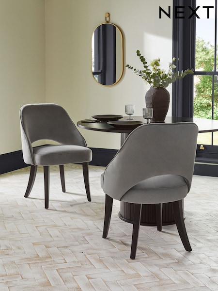 Set of 2 Soft Velvet Mid Grey Remi Black Leg Dining Chairs (755903) | £310
