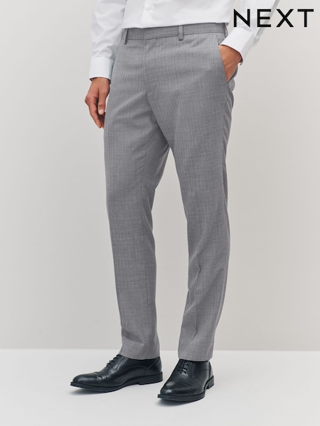Light Grey Slim Fit Textured Wool Suit Trousers (756289) | £55