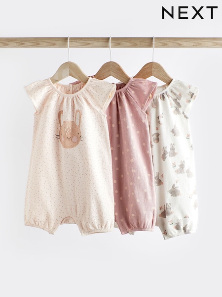 Pink Bunny Baby Vest Rompers 3 Pack (757601) | £18 - £21