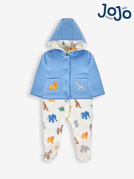 JoJo Maman Bébé Blue 2-Piece Safari Sleepsuit & Jacket Set (758411) | £28
