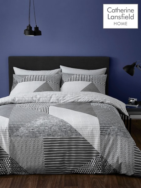 Catherine Lansfield Grey/Black Larsson Geo Duvet Cover and Pillowcase Set (759624) | £17 - £28