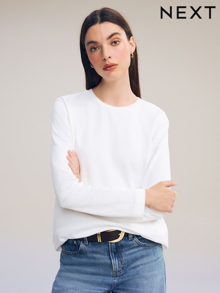 White Long Sleeve Heavyweight Crew Neck T-Shirt (759931) | £19