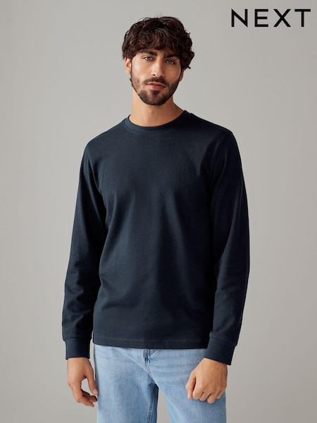Navy Blue Regular Fit Long Sleeve Heavyweight 100% Cotton T-Shirt (760297) | £18
