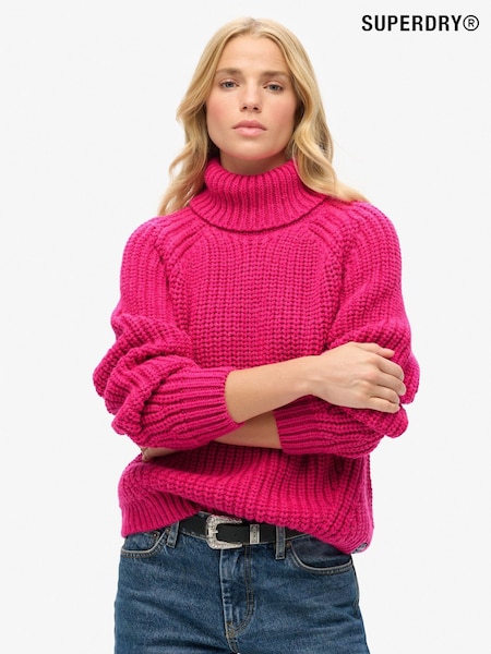 Superdry Hyper Magenta Pink Slouchy Stitch Roll Neck Knit Cardigan (761124) | £50