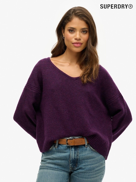 Superdry Deep Plum Purple Twist Oversized V-Neck Jumper (761275) | £60