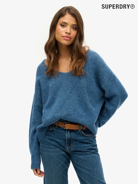 Superdry Admiral Blue Twist Oversized V-Neck Jumper (761340) | £60