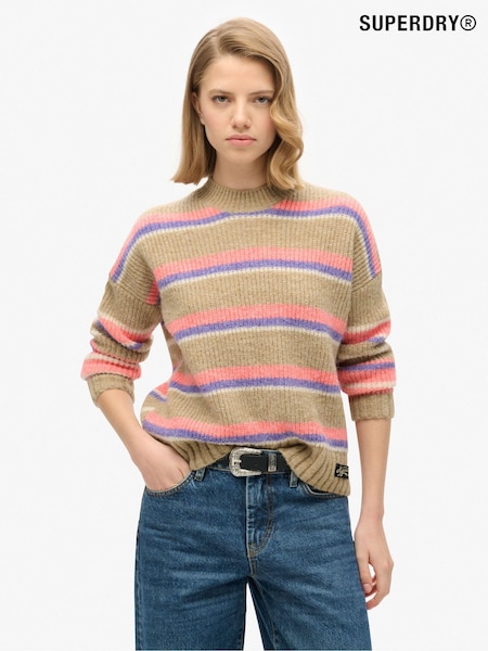 Superdry Caramel Brown Multi Multi Stripe Crew Jumper (761762) | £55
