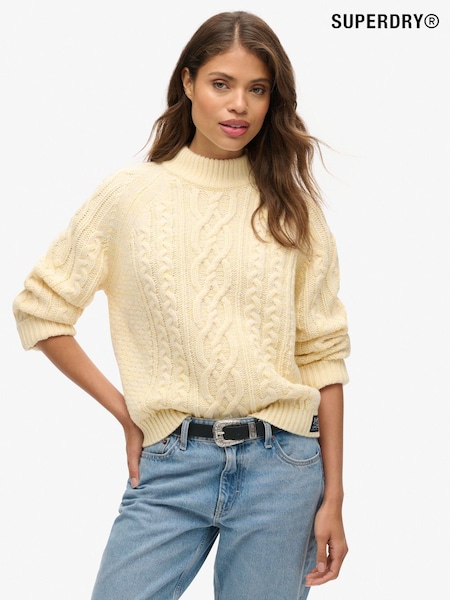 Superdry Island Ecru Cable Mock Neck Jumper (761954) | £70