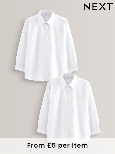 White Plus Fit 2 Pack Long Sleeve Formal School Shirts (3-18yrs) (762072) | £10 - £17