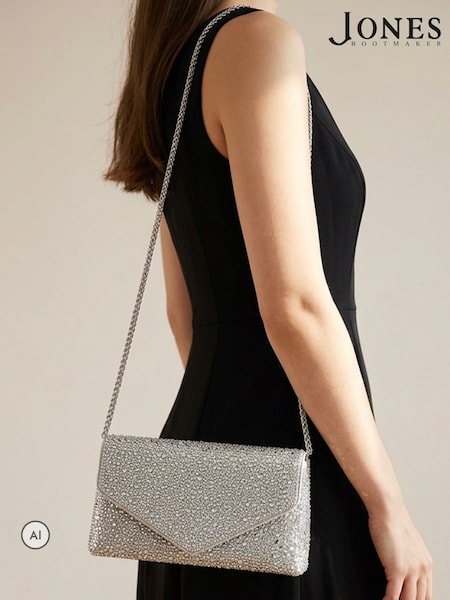 Silver - Jones Bootmaker Vertigo Touch Fasten Embellished Clutch Bag