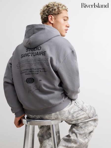 Grey - Regular River Island Oversized Sanctuaire Hoodie