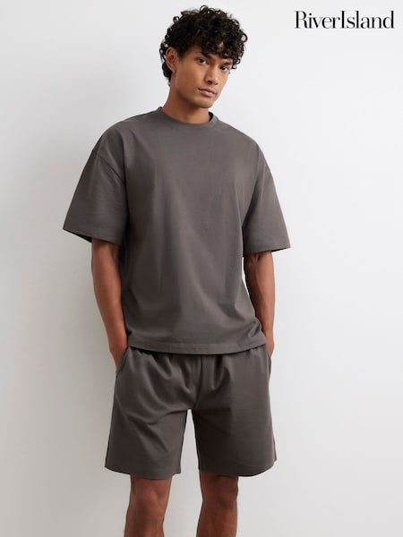 Dark Grey - Regular River Island Boxy T-shirt & Short Set