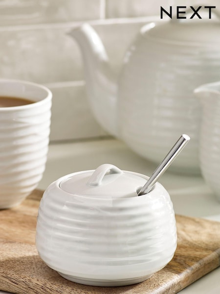 White Malvern Embossed Sugar Pot With Lid (763408) | £8