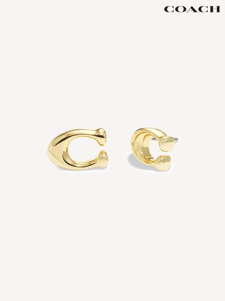 COACH Gold Tone Signature C Stud Earrings (763714) | £40