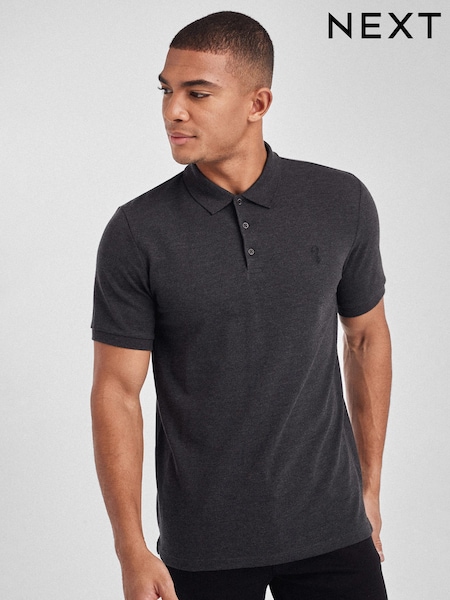 Grey Charcoal Slim Fit Short Sleeve Pique Polo Shirt (764530) | £18