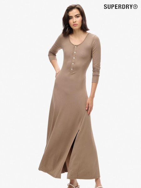 Superdry Fossil Brown Henley Long Sleeve Midi Dress (764977) | £55