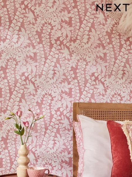 Raspberry Pink Roaming Leaf A4 Wallpaper Sample (765283) | £1